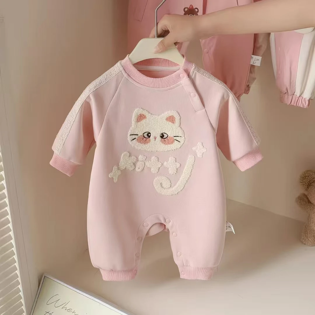 长袖可爱风春秋女卡通风爬服哈衣休闲秋季欧若精灵风宝宝刺绣女宝