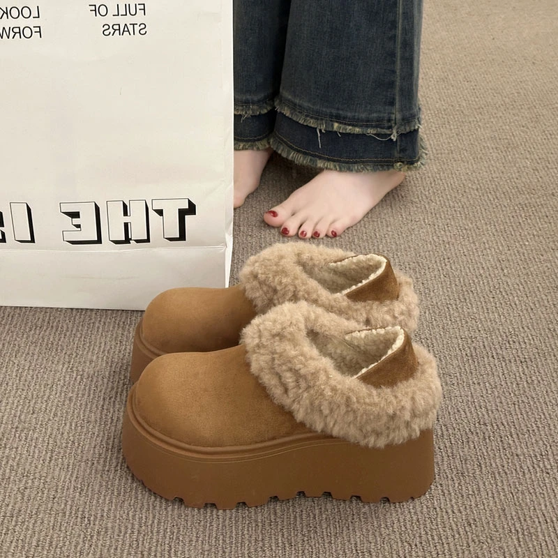 厚底加绒两穿勃肯鞋女2025新款冬季一脚蹬增高雪地靴外穿毛毛棉鞋