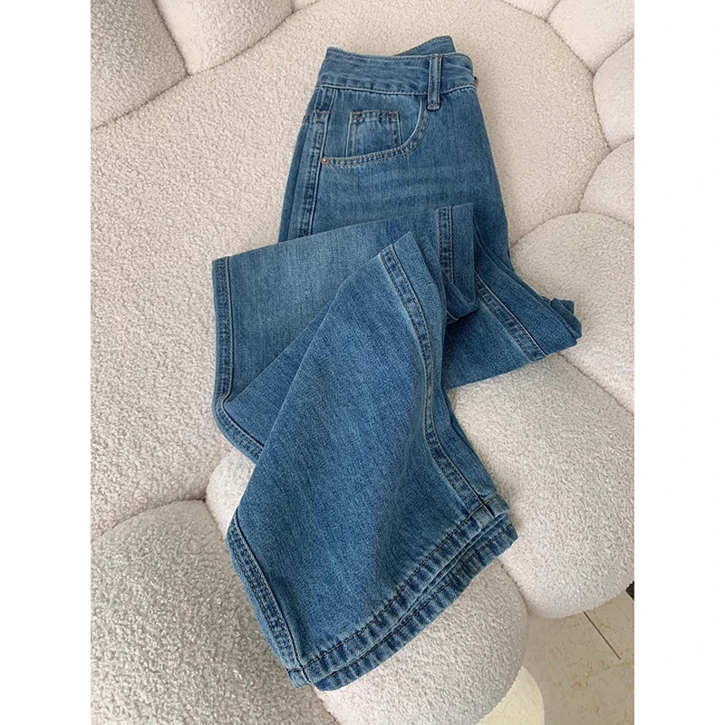 女阔腿窄版加绒牛仔裤2025新款小个子高腰宽松显瘦垂感窄版直筒裤