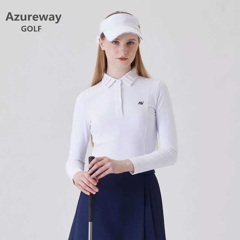 Azureway新款高尔夫女装长袖纯色速干弹力修身T恤GOLF运动上衣