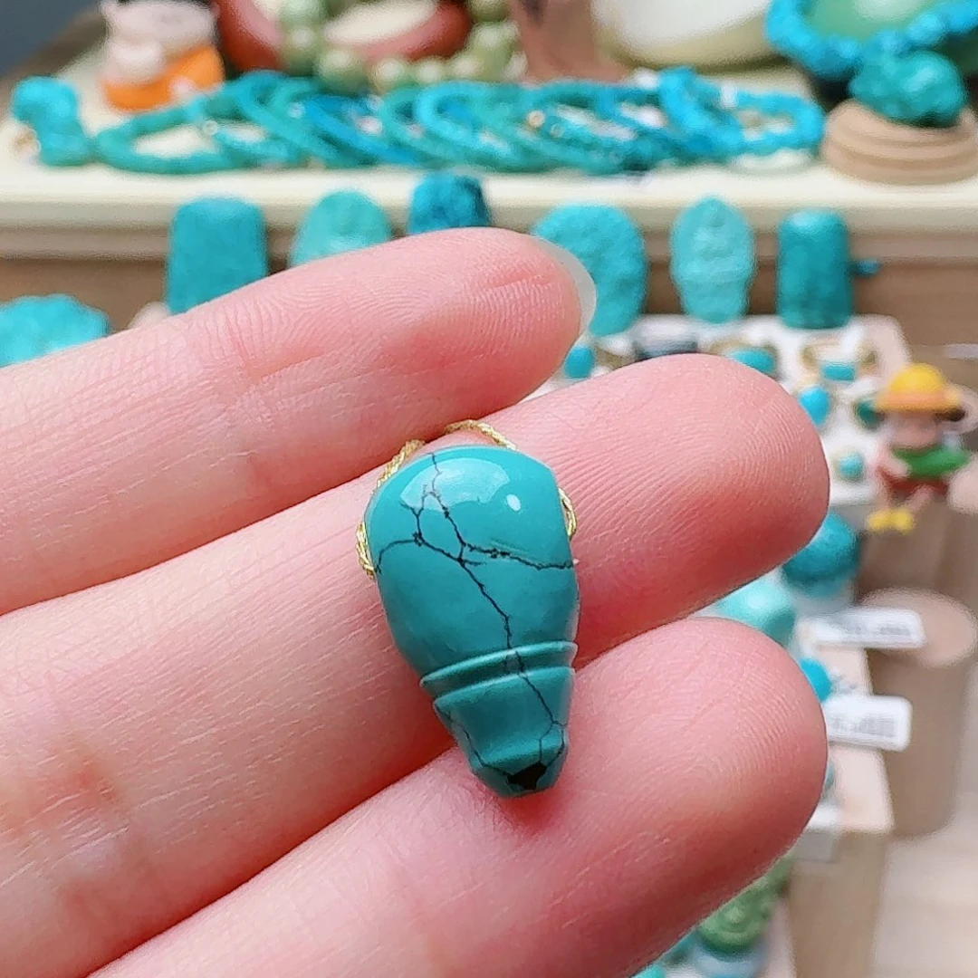 绿松石未镶嵌高瓷绿网花三通9.4