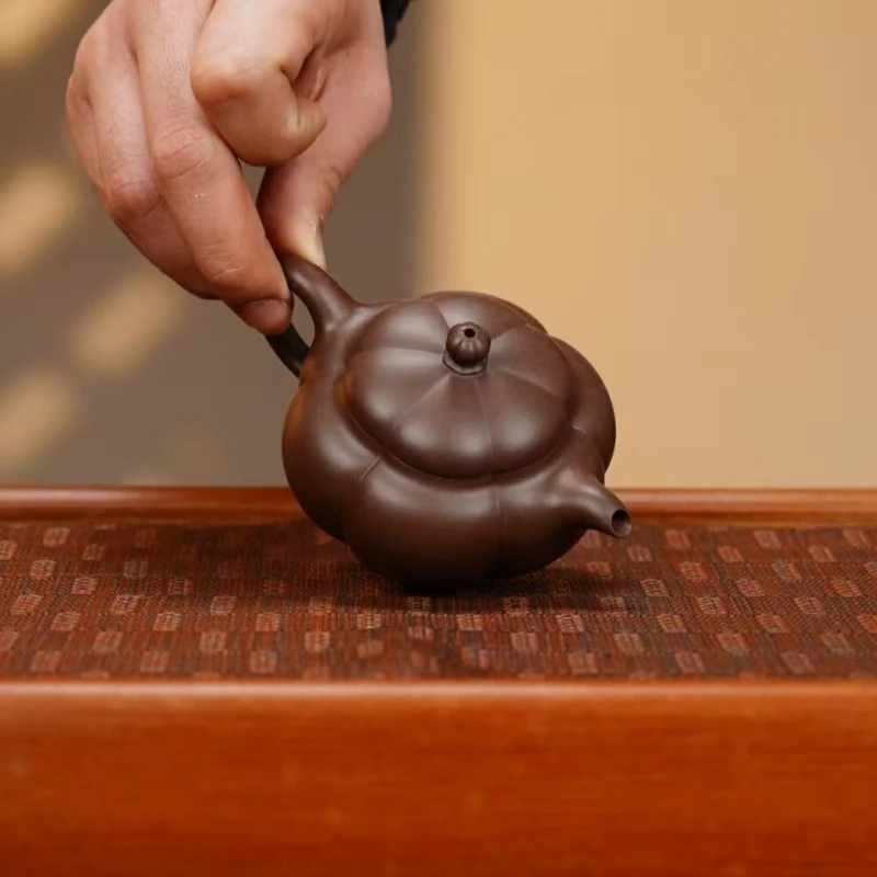 茶香紫器 底槽青【六瓣仿古】宜兴黄龙山原矿手工紫砂壶