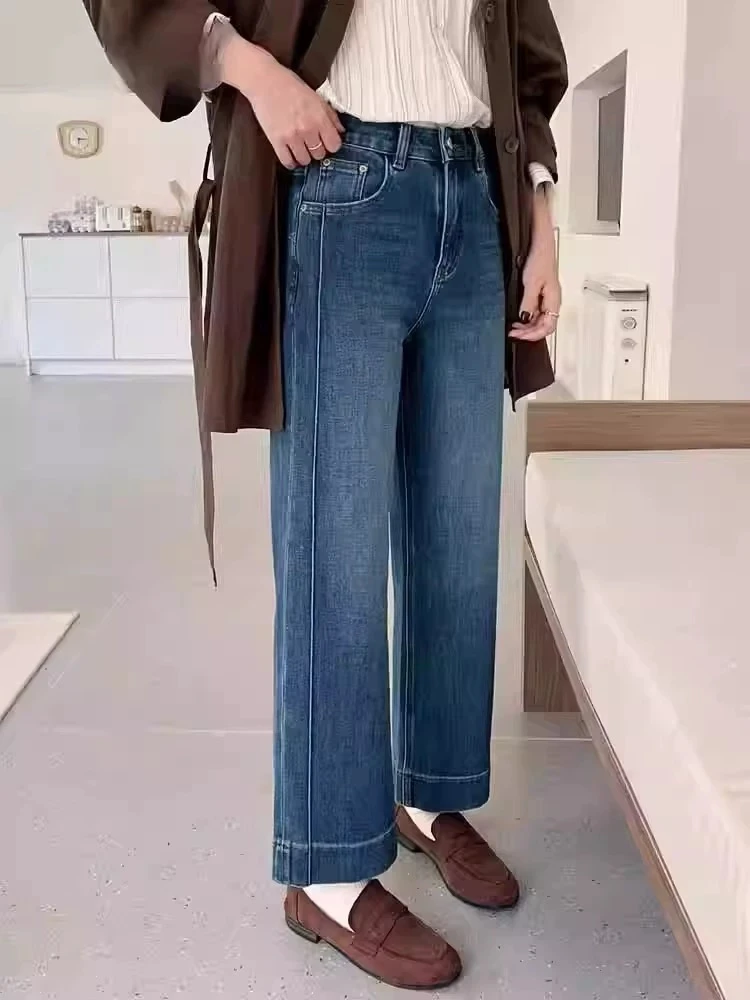 【青柠檬】春季新款窄版直筒裤女胖mm大码女装高腰弹力小个子九分裤