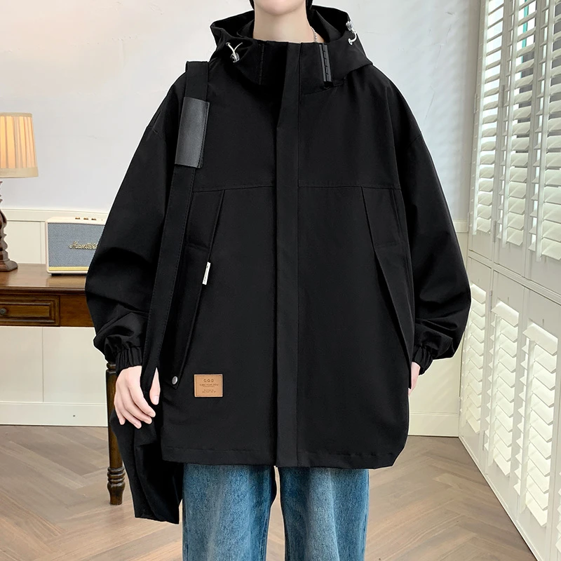 稻草人大码潮牌男款春秋季时尚百搭工装款冲锋衣宽松显瘦连帽外套