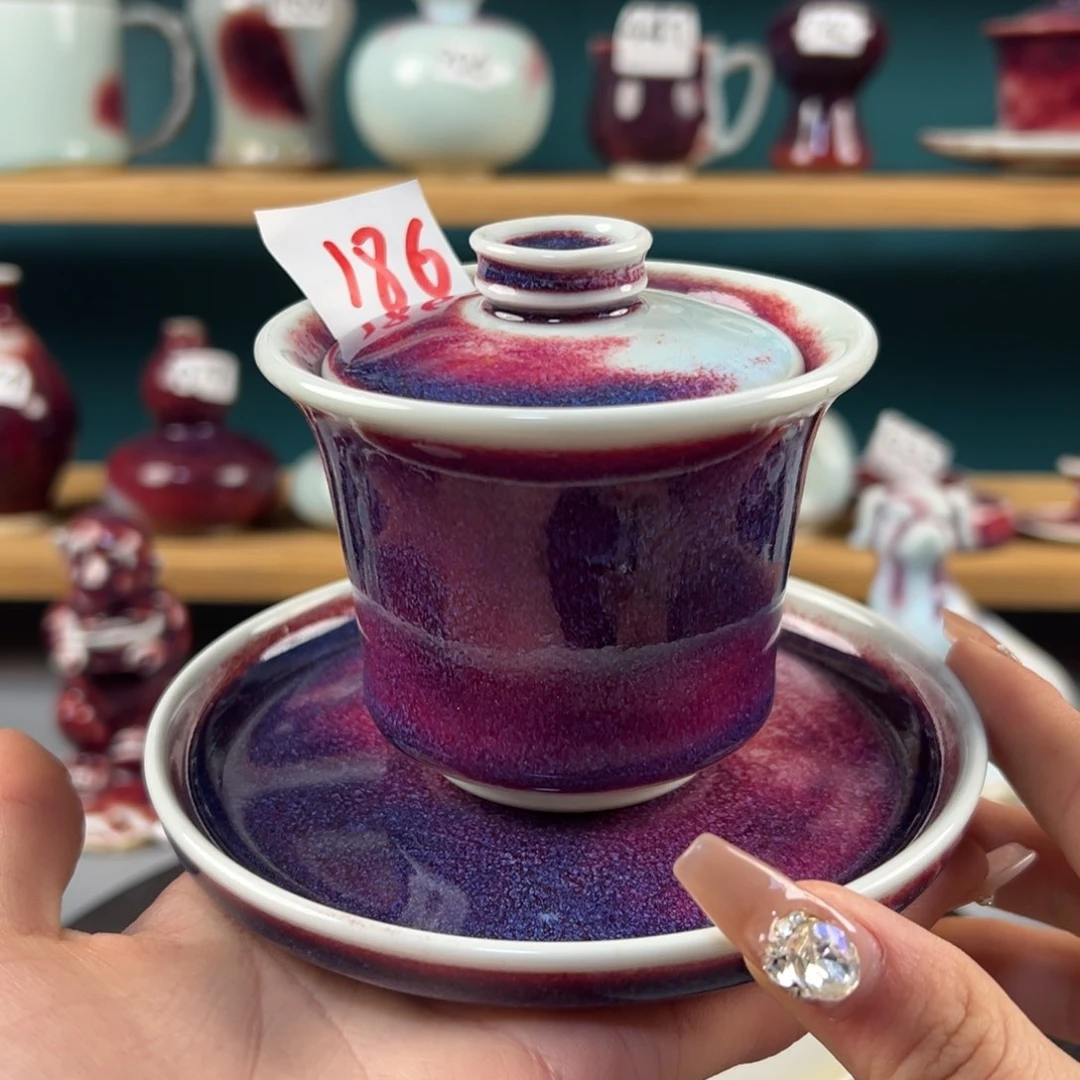 瓷片微瑕三才盖碗纯手工