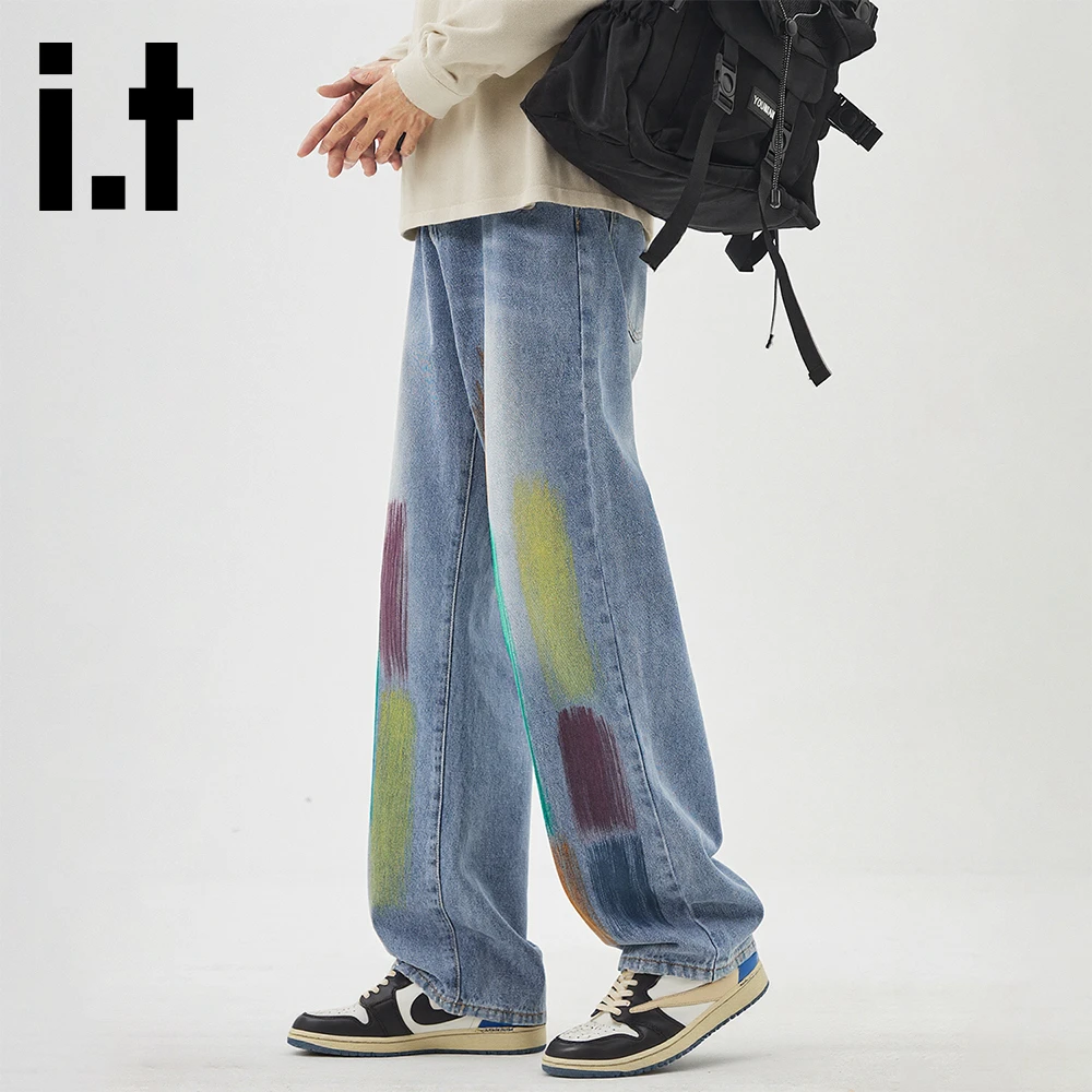 it:CHOCOOLATE个性涂鸦痞帅牛仔裤男2025秋季新款潮流宽松直筒裤
