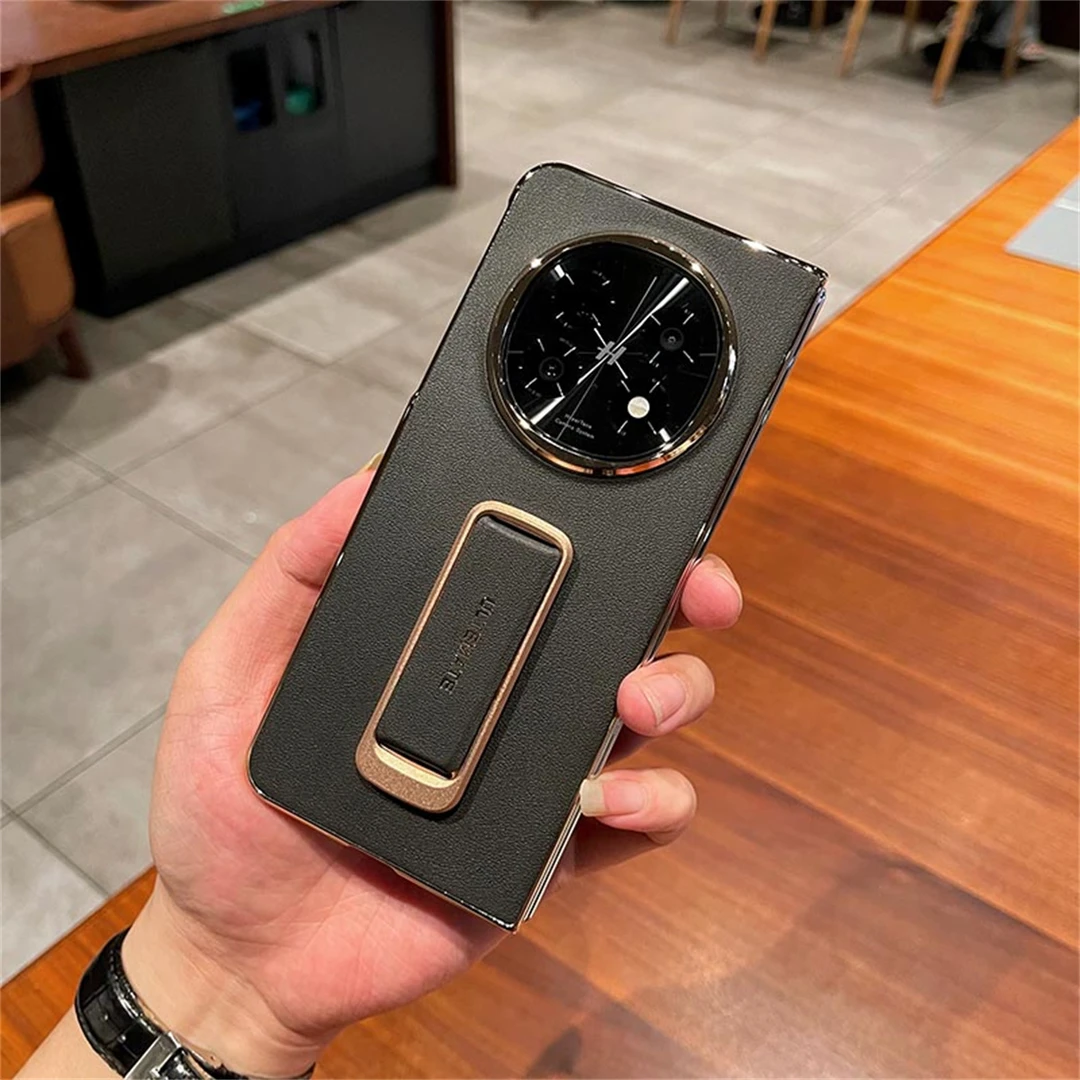 适用oppofindn5手机壳真皮OPPOFindN5典藏版腕带旋转支架新款电镀