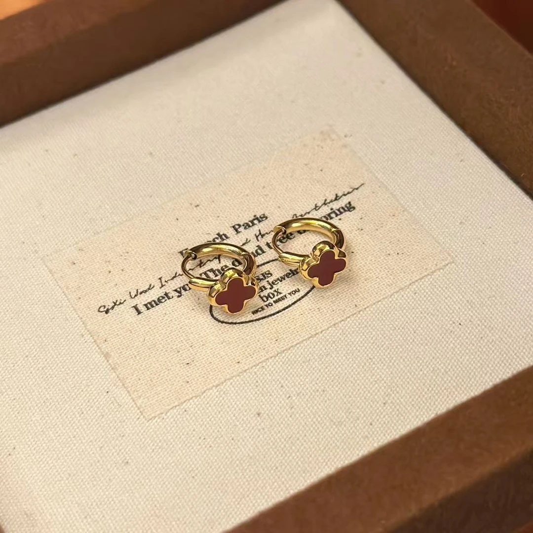 钛钢耳饰 佳佳（V52） 红色小四叶草耳扣耳环