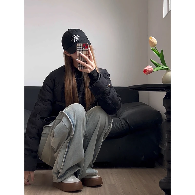 韩系单排纽扣棉服外套女2025秋季新款时尚百搭宽松显瘦休闲上衣