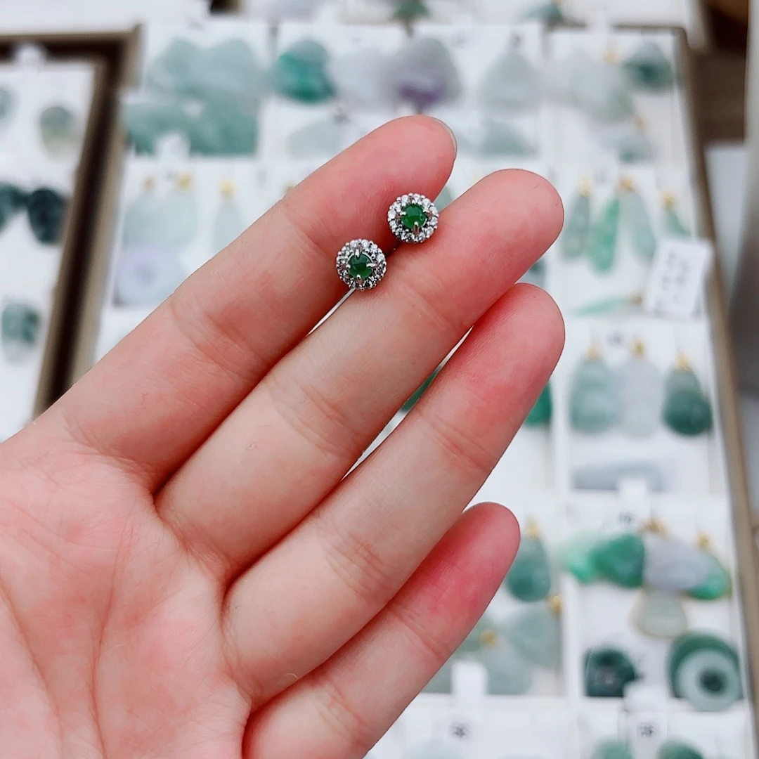 翡翠颈饰银S925镶嵌耳饰