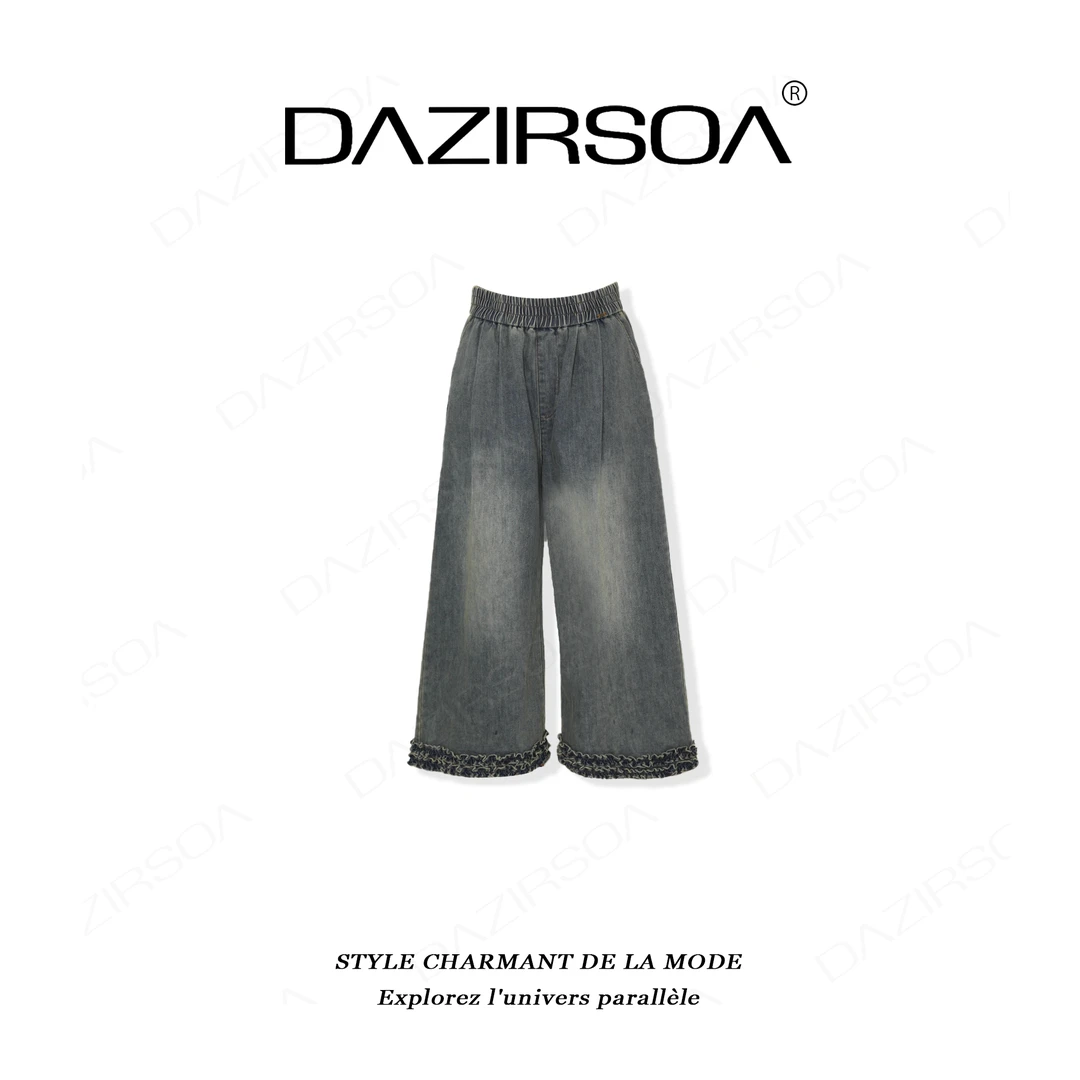 DAZIRSOA/达姿“时光画布”时尚百搭直筒宽松花边牛仔裤 AA595