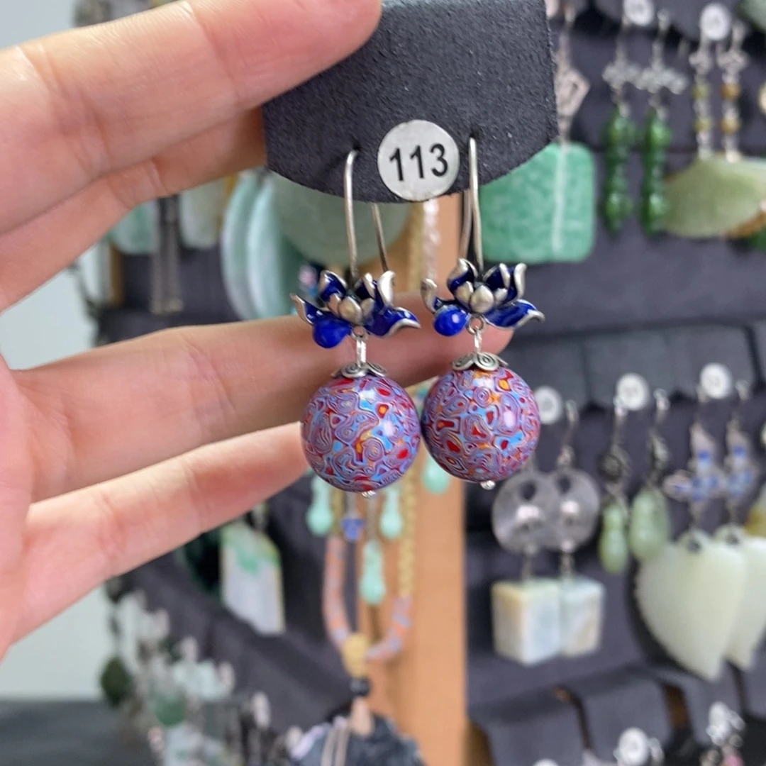 玛瑙/玉髓耳坠银S925镶嵌小*窝X66