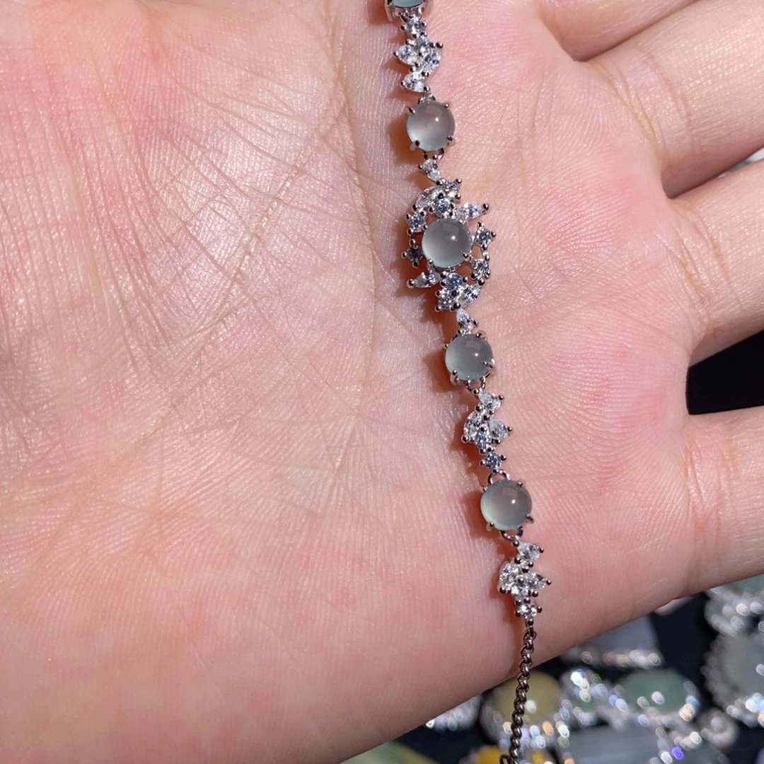 银S925镶嵌手链翡翠m m k