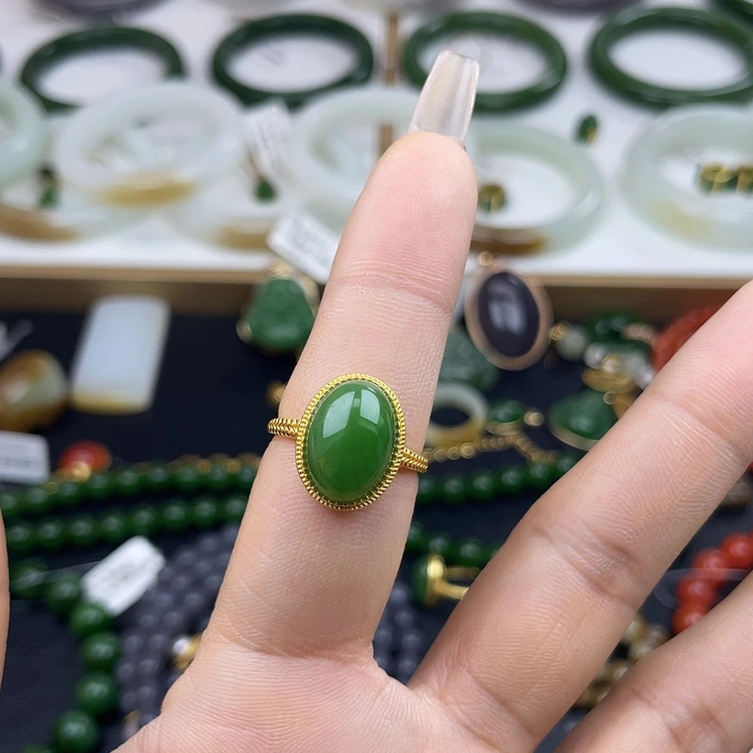 和田玉戒指银S925镶嵌