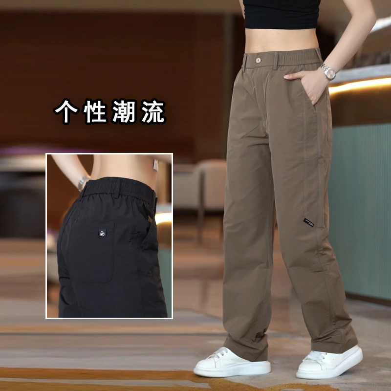 秋冬加绒加厚休闲裤男款宽松拼接运动裤户外特氟龙三防时尚直筒裤