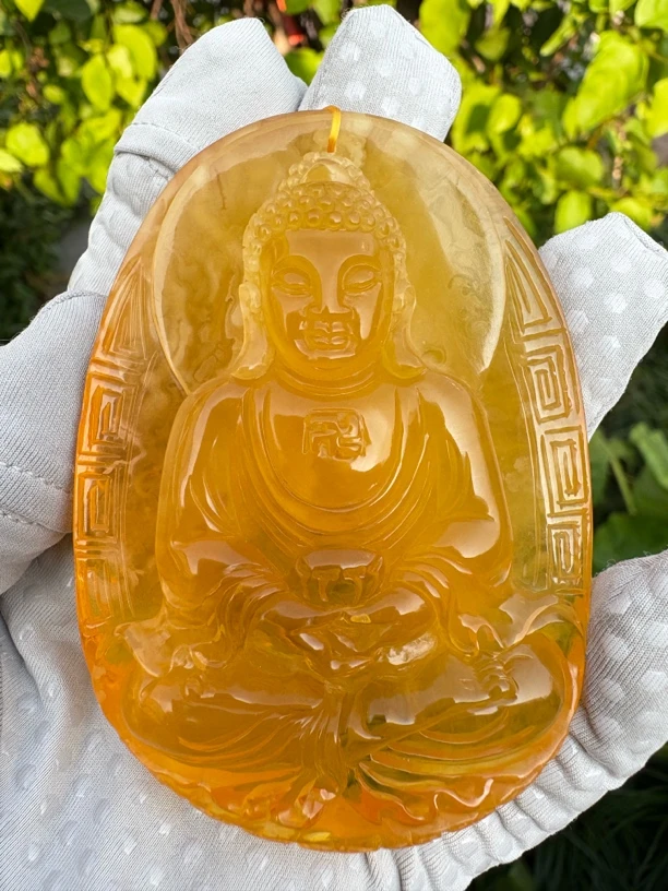 假一赔十，天然琥珀蜜蜡，蜜蜡雕刻件，蜜蜡挂坠，大日如来 编号26