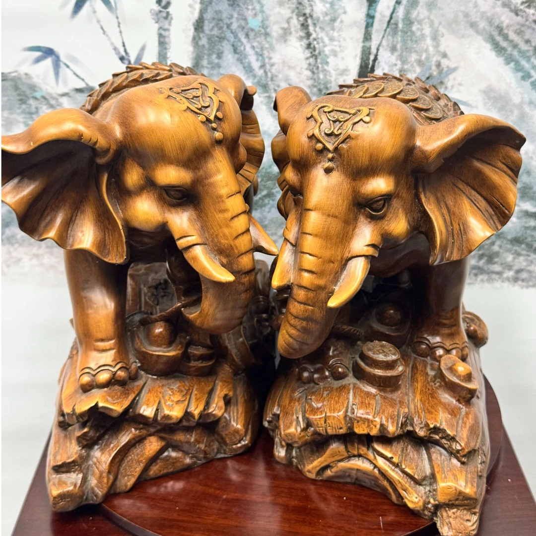 吉祥招财纳福一对大象摆件客厅店铺玄关办公室（高30cm长32cm）