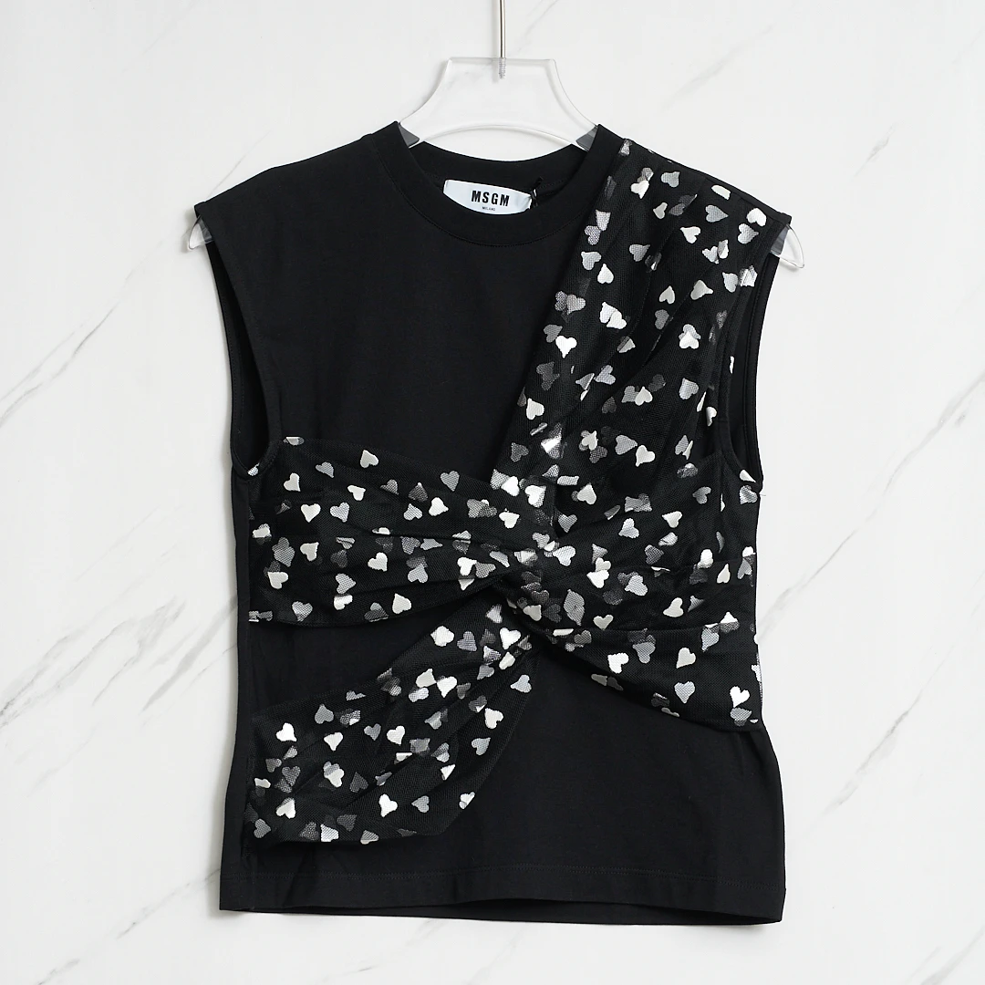 全新未使用/MSGM女士爱心结饰纯黑背心MGGU00290