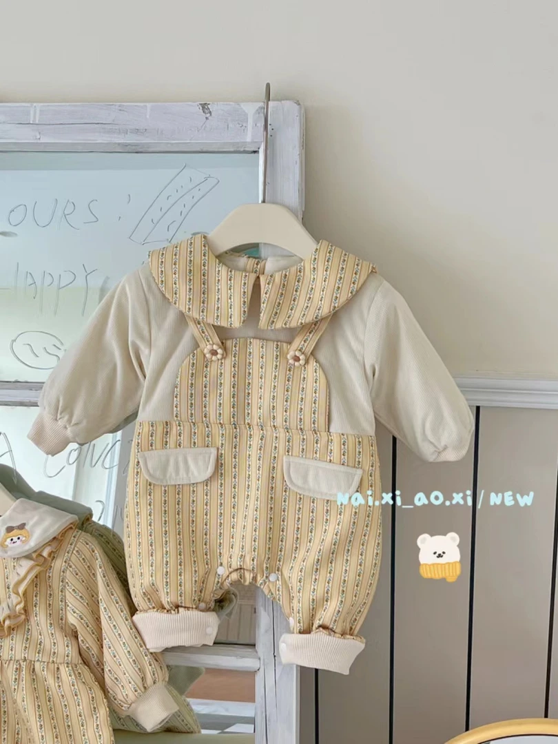 小西8016—1格子假两件连体衣（以直播衣服为准婴幼儿衣服