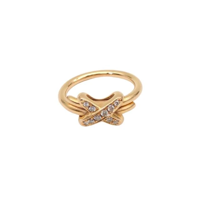 99新 Chaumet/尚美 小花柳 玫瑰金 交叉 双排钻 戒指 49码