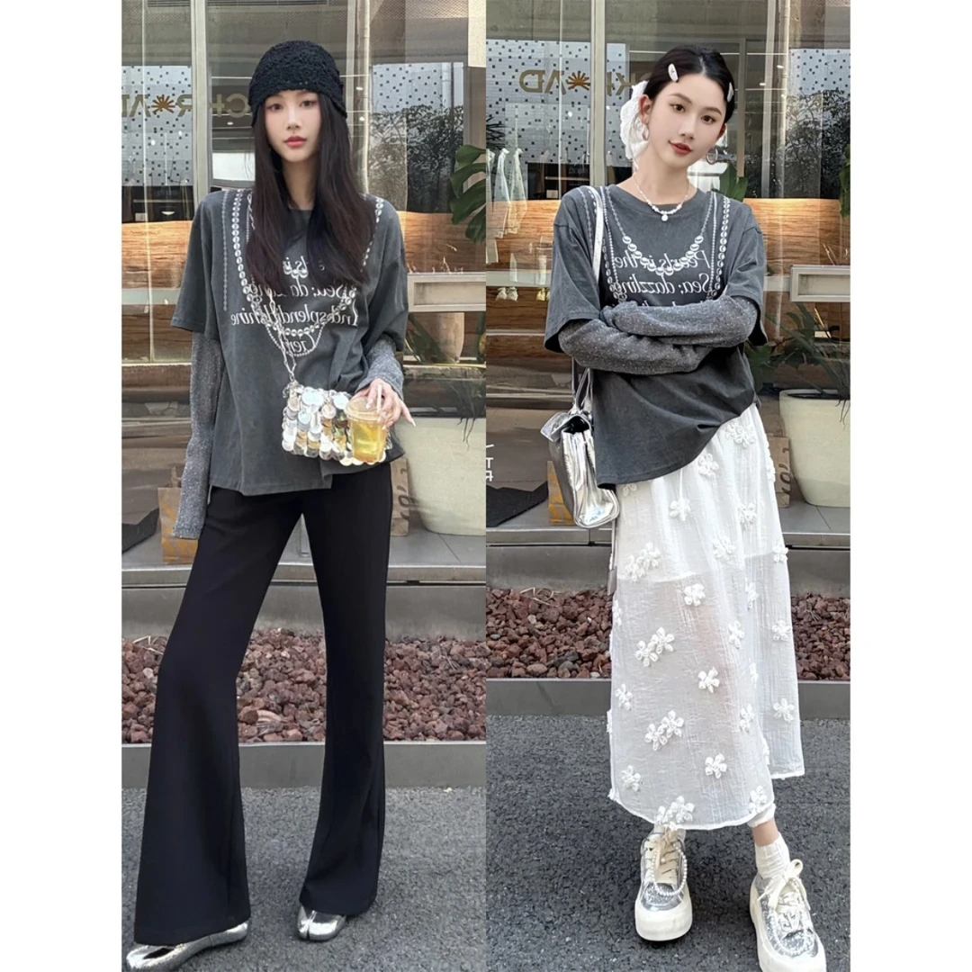 晶老板●假两件印花短袖T恤355