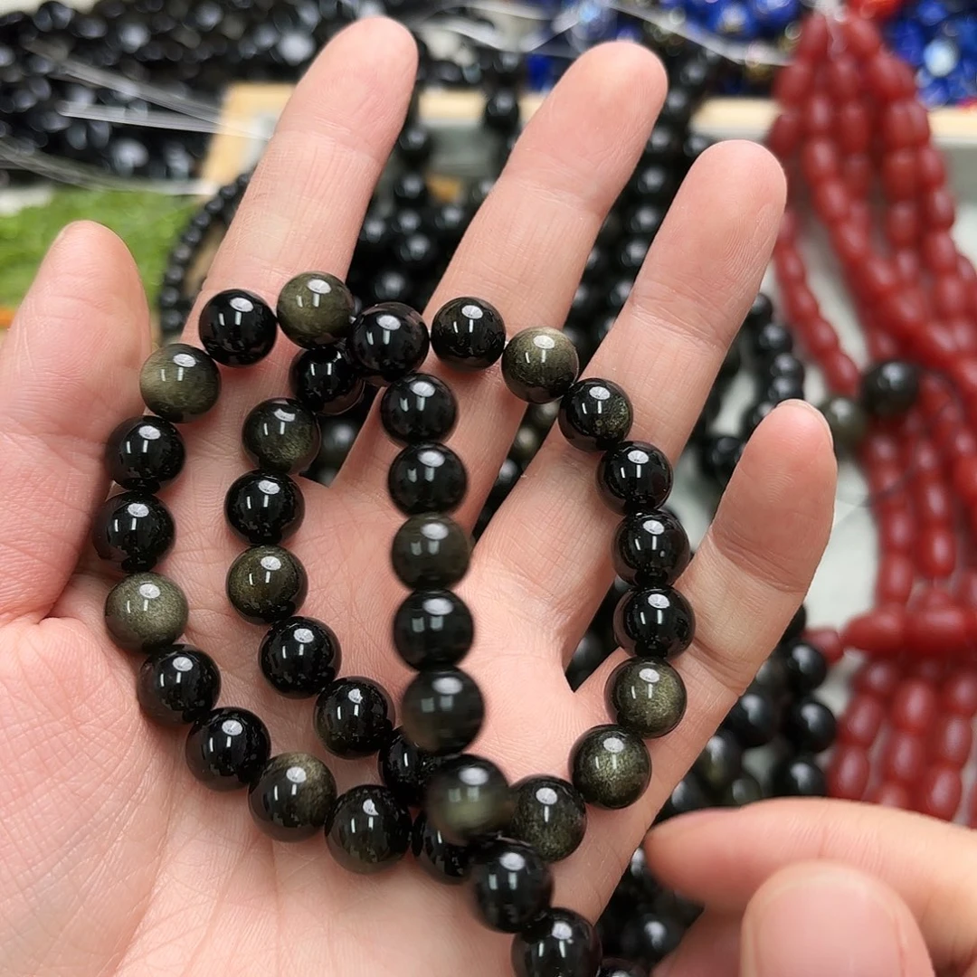 玛瑙/玉髓未镶嵌珠宝半成品卡十金耀石圆珠一条