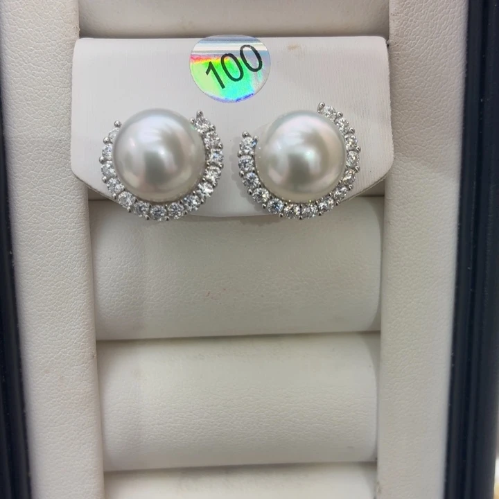 海水珍珠银S925镶嵌耳饰