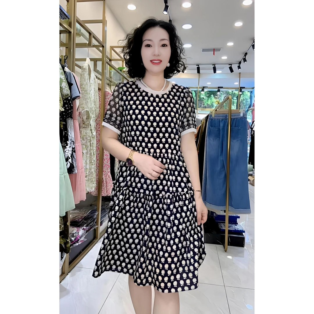 1252D小宽松乖乖款碎花气质时尚夏季减龄潮流印花休闲连衣裙