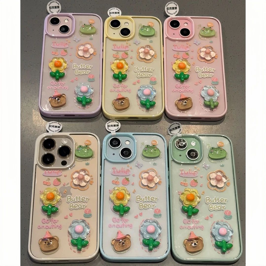 夕与空青蛙花朵软边亚克力适用苹果16promax手机壳15/14透明13/12