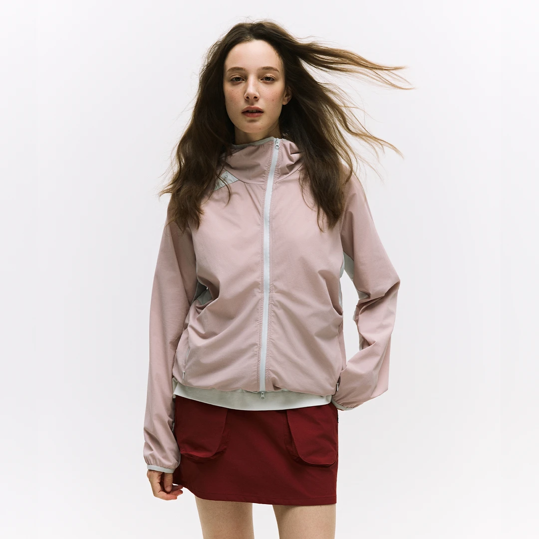 NORYBRAND 运动凉感透气可束腰S型拉链孔洞运动风衣 户外通勤外套