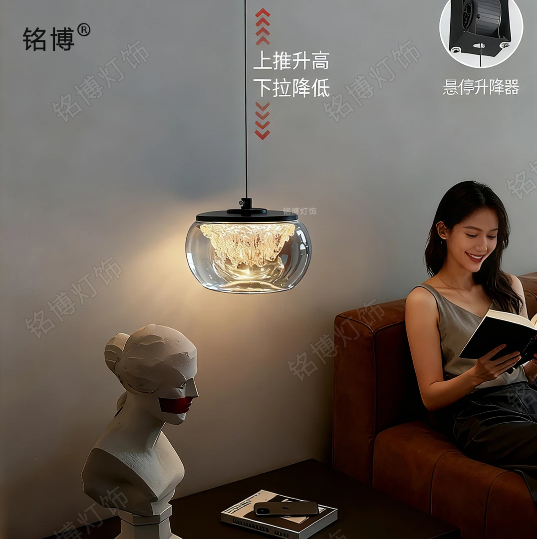 铭博床头吊灯新款意式极简轻奢高级感可升降护眼吧台卧室吊线灯