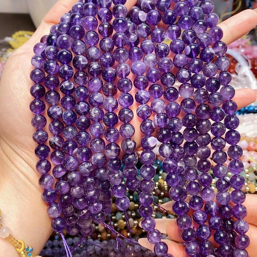散珠玛瑙/玉髓乌拉圭紫水晶8mm一条