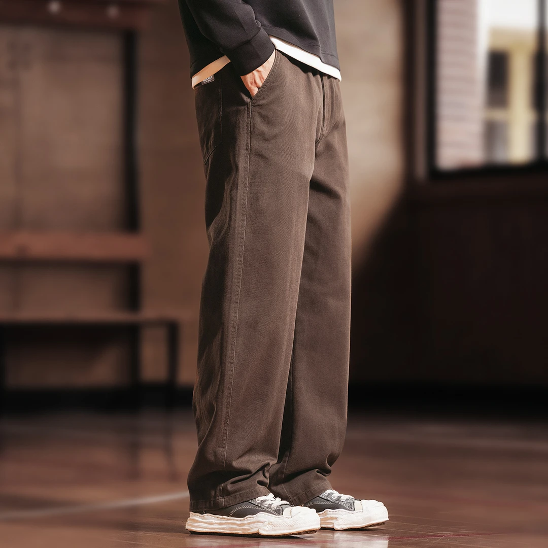 格蓝鹿美式复古简约男士秋季休闲裤2025新款宽松阔腿潮流工装裤子