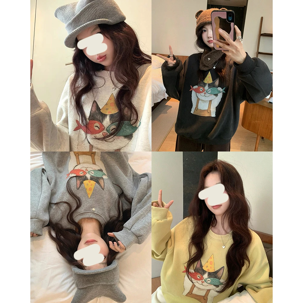 【mimius】七七 加绒加厚童趣减龄小猫圆领套头卫衣 G11133