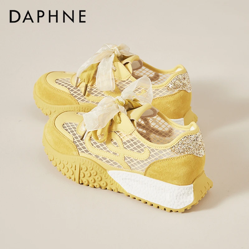 达芙妮内增高厚底网面运动鞋女鞋2025新款秋季透气网鞋软底德训鞋