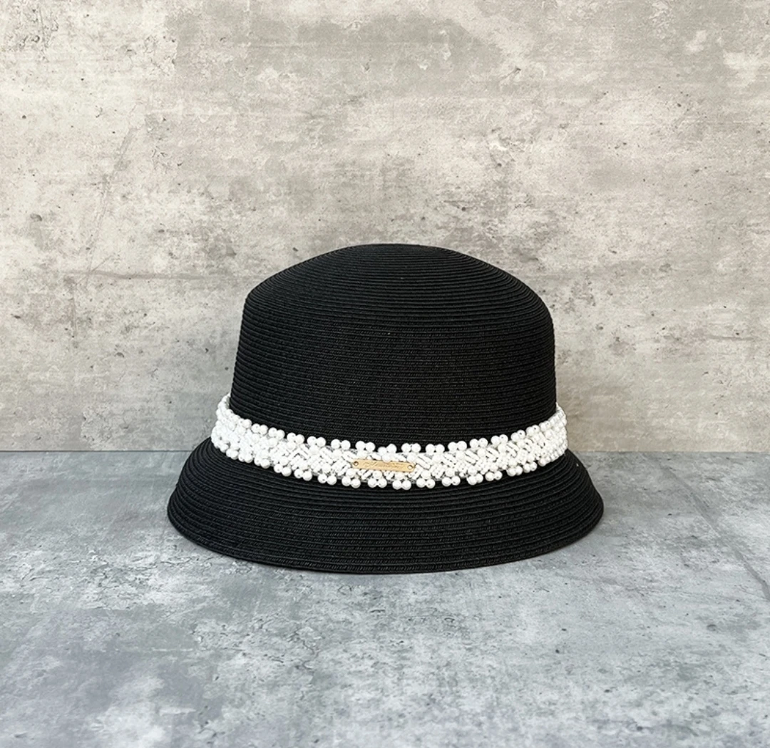 夏季法式轻奢赫本风防晒帽草编渔夫帽编织盆帽遮阳帽女正版渔夫帽