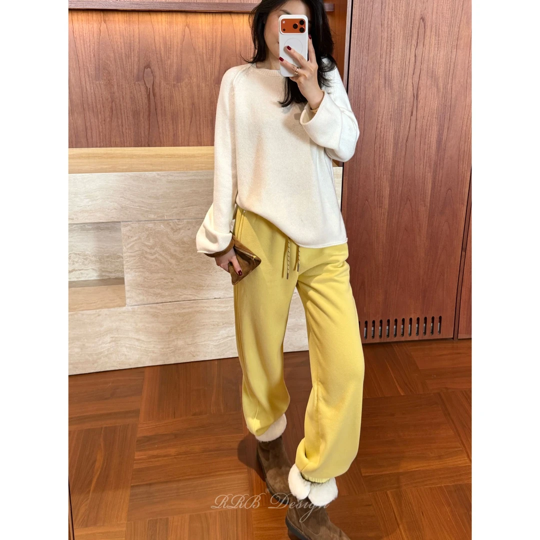 RRB Design 宽松显瘦松紧腰系带百搭加厚休闲束脚裤保暖卫裤