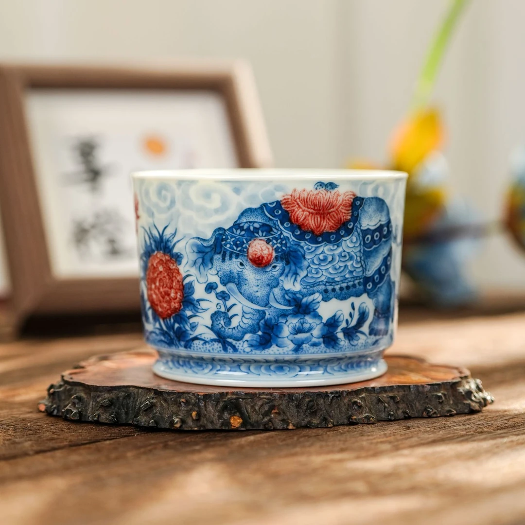 【栗子严选】屹朴青花釉里红太平有象之家直口杯（yipu507）