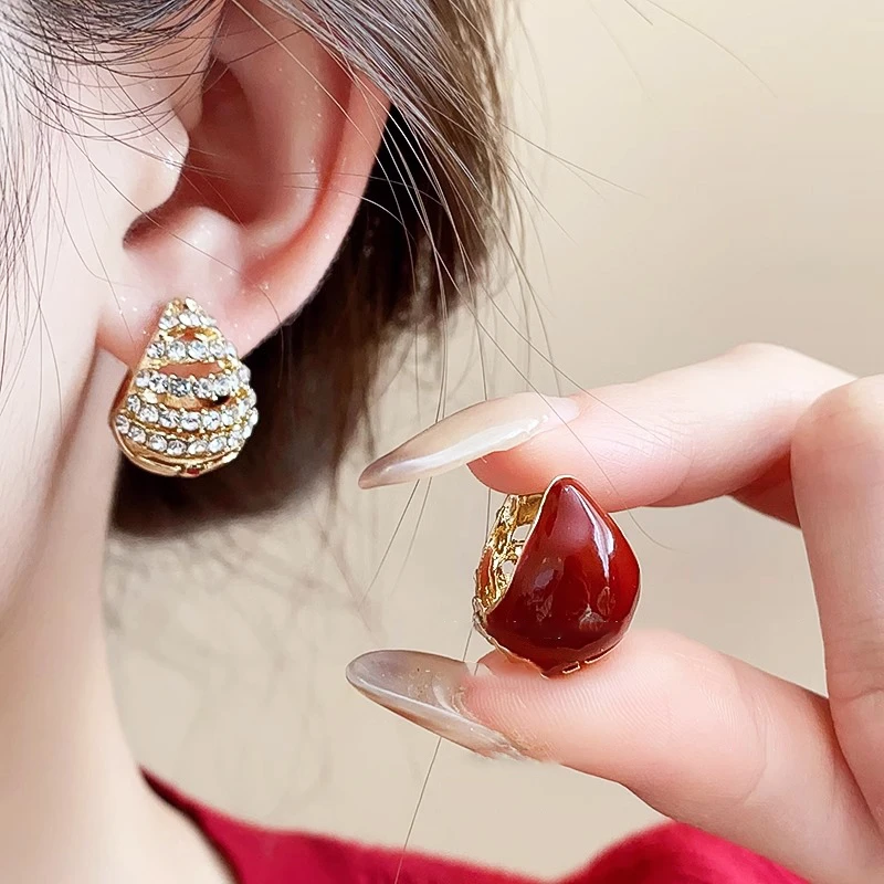 铜合金锆石耳饰 双面耳环女精致时尚高级感耳饰百搭气质洋气耳饰