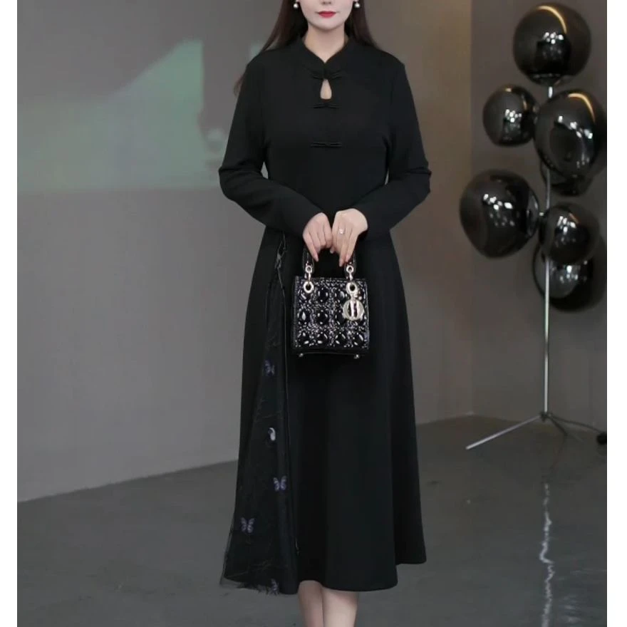 【现现款】胖大盈女装秋冬新款显瘦气质新中式改良连衣裙ZB6481