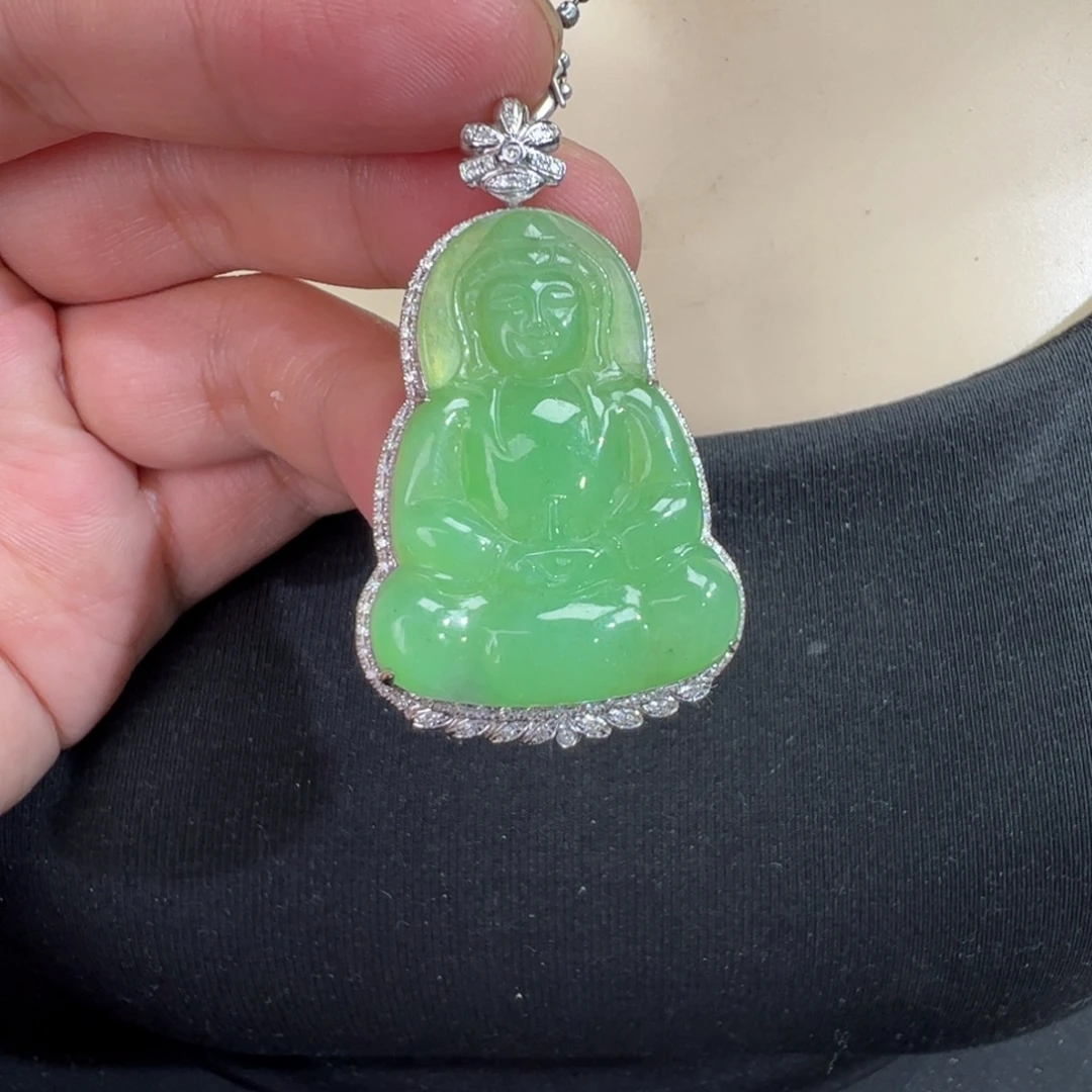 翡翠18K金镶嵌吊坠(不含链)