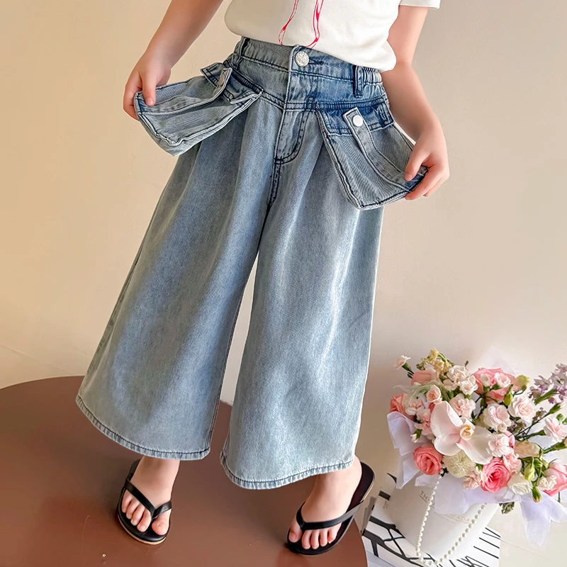 韩系女童夏季时尚潮流立体袋牛仔裤2025新款儿童洋气宝宝百搭裤子