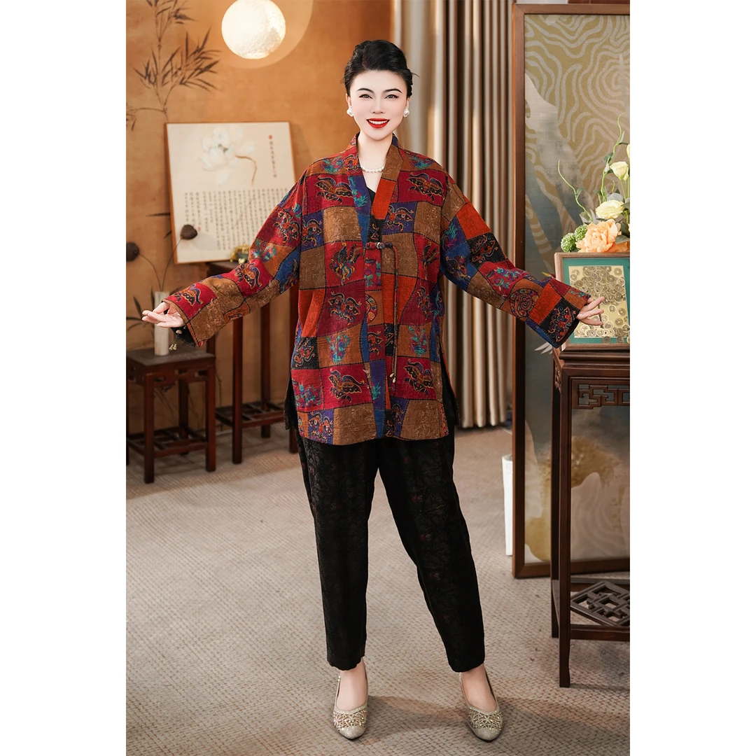 【童趣时光】100桑蚕丝花香云纱重磅柞蚕丝茶服外套