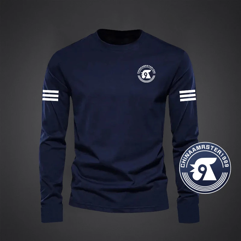 罗乐公鸡三条杠印花男士长袖T恤2025春秋新款潮流帅气上衣打底衫