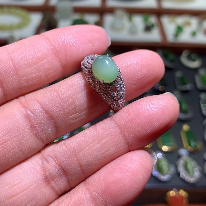 和田玉戒指银S925镶嵌