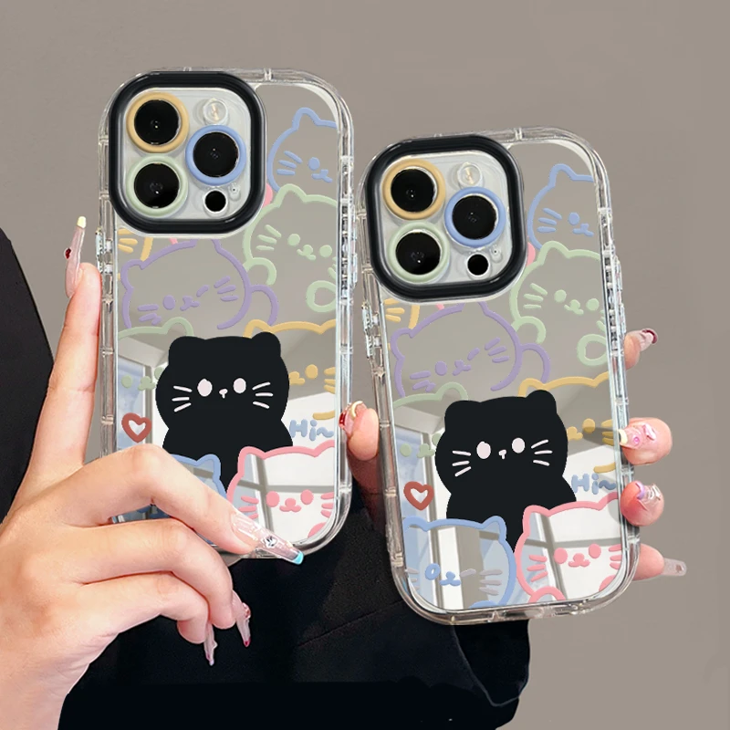 小猫适用苹果17pro手机壳16promax镜面荣耀华为p80奶油oppo小米15