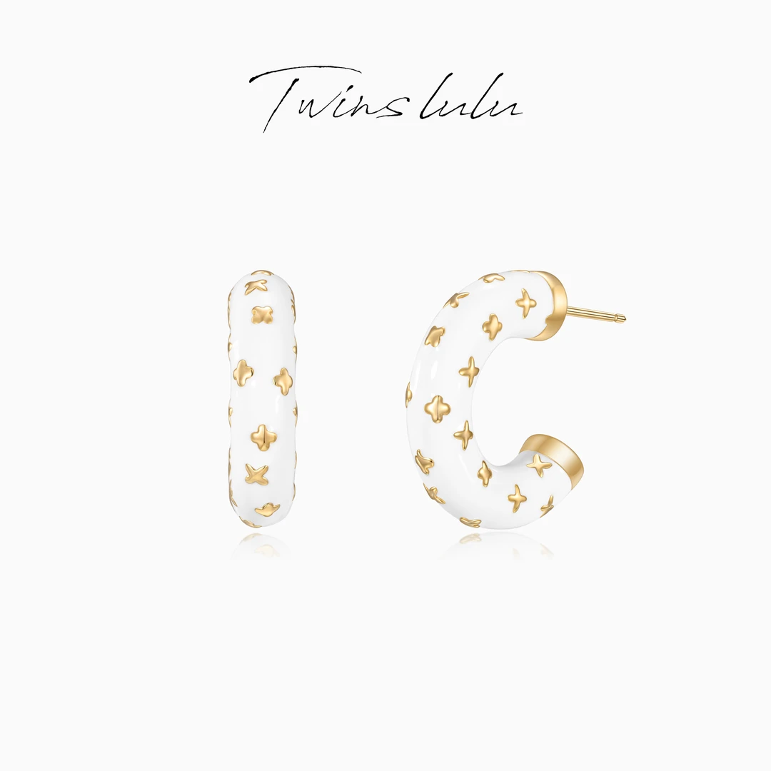 TWINS LULU 【老花】圣诞节高级简约轻奢风老花白色耳环TSL3057
