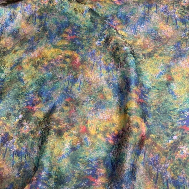 新中式真丝(七彩琉璃)花萝香云纱丝绸提花绚丽多彩服装面料布料