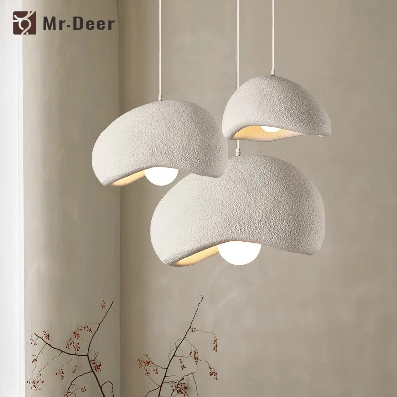 奶油风云朵吊灯侘寂风网红个性创意水泥吧台餐厅灯设计师现代灯具