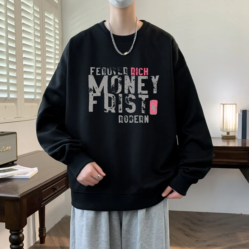 Mexican/稻草人春秋季港风长袖卫衣韩版男潮牌套头潮流宽松印花棉